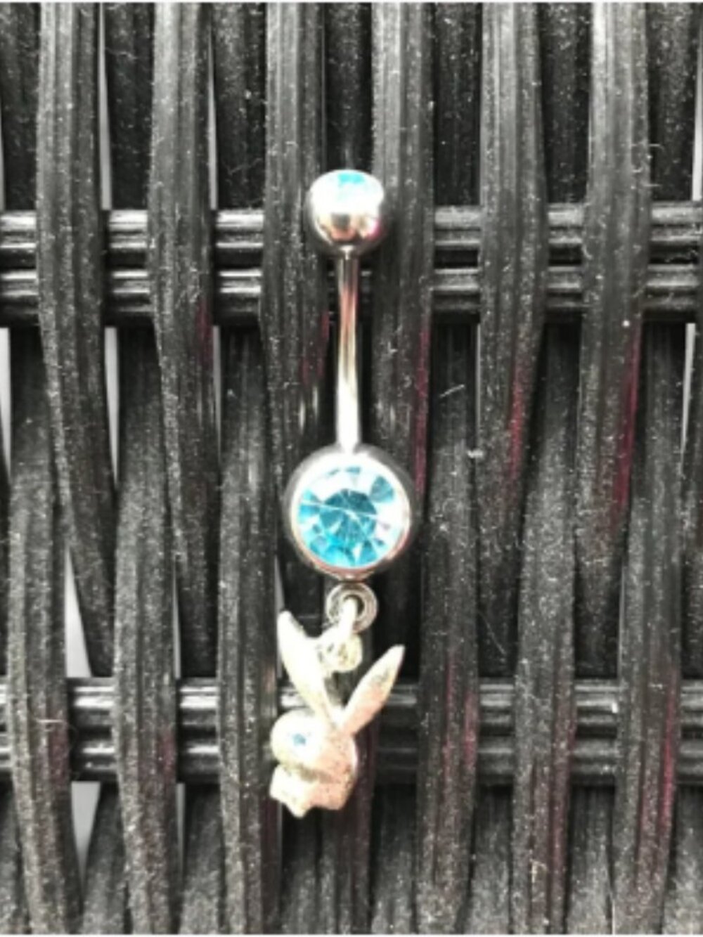 playboy bunny dangly silver blue crystal belly button navel ring